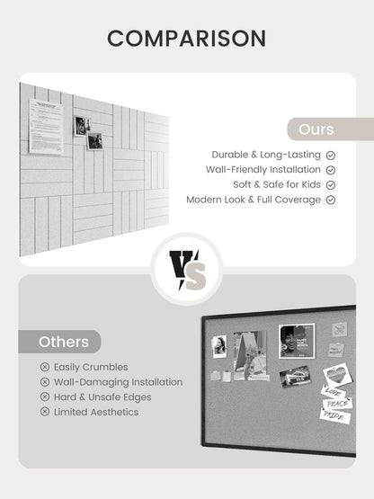 Bumusty Large Cork Board Alternative-48 x 36" Felt Bulletin Board Tiles, with 30 Pushpins, 70 Adhesive Tabs, Bold-Stripe 12-Pack, Cork Boards for Office Push Pin Board Felt Board-Light Gray