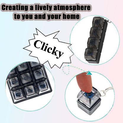 3 Pcs Keyboard Fidget Clicker Stress Relief Toys Keychain– Button Press Fidget Set for Stress Relief & Relaxation (9 Keys + 4keys + 1key Transparent Black)