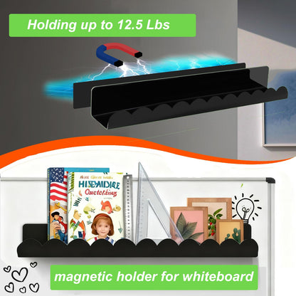 luniteling 2 Pack Magnetic Book Shelf for whiteboard, 12.5LBS Holder Acrylic Scalloped Floating Shelves, Deeper Magnetic Floating Shelf for Classroom, Home & Office & Refrigerator Use(Color 2)