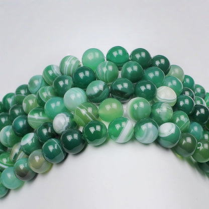MJDCB Natural Stone Beads Green Striped Agate Round Loose Beads for Jewelry Making DIY Bracelet Necklace (6mm)