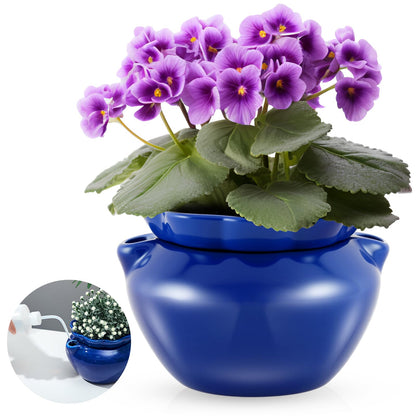 Sunnychicc 1 Sets African Violet Pots 7.5 Inch Self Watering Pot for Indoor Ceramic Self Watering Planter for Flower Lovers Ideal Plant Pot Thriving Flower Maintenance