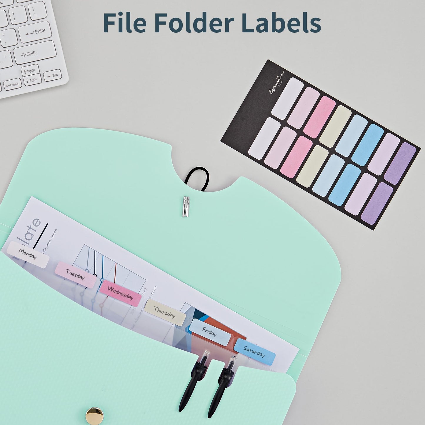 JARLINK 7 Pockets Expanding File Folder, A4 Accordion File Folders with 12 Labels, Cute Paper Organizer, Portable Document Organizer for College School Office Supplies, Macaron Blue & Macaron Pink