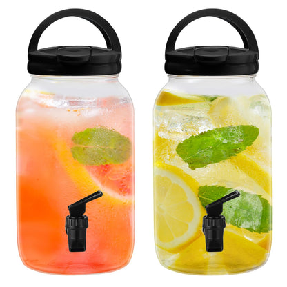 Havawish 2 Pcs 1 Gallon Plastic Beverage Dispenser with Spigot Clear Summer Kitchen Fridge Drink Dispenser for Parties Lemonade Juice Tea Beer Cold Water(Black,Cylinder)