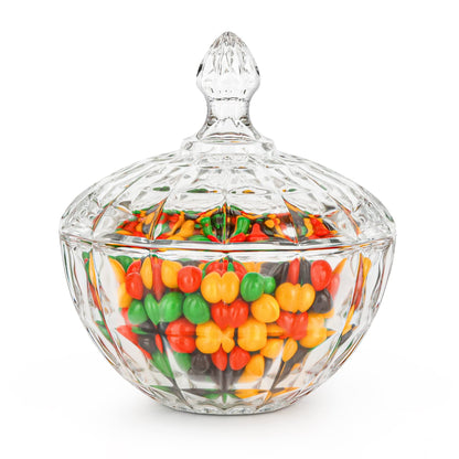 ComSaf 26fl.oz Crystal Glass Candy Dish with Lid – Large Covered Candy Jar with Lid for Office Desk, Coffee Table, Kitchen Counter & Living Room | Gift for Easter, Weddings, Holidays & Parties