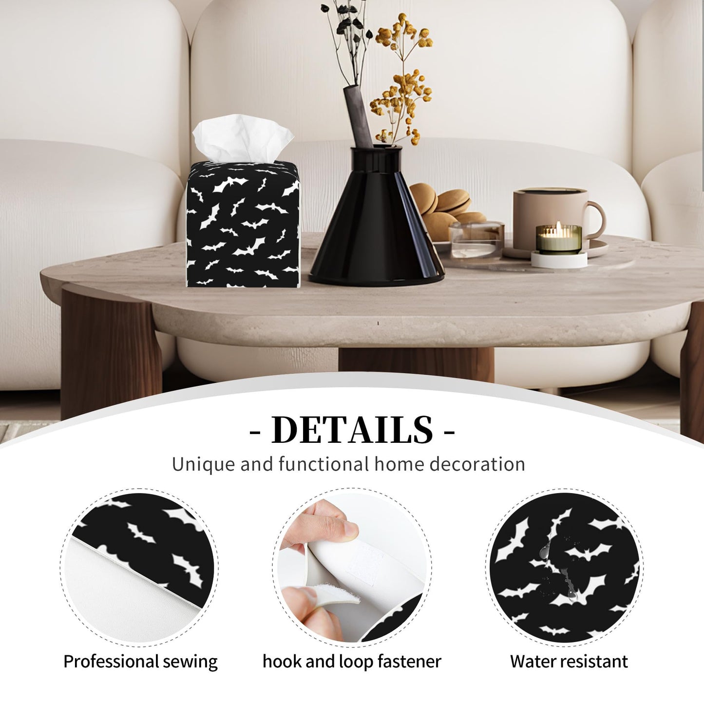 POIUBLE Halloween Bats Tissue Box Cover Leather Tissue Box Holder Square Facial Paper Organizer Dispenser for Bathroom Kitchen Bedroom Vanity Countertop Night Stands