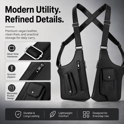 Men’s Underarm Shoulder Holster Bag Anti-Theft Crossbody Sling Bag Concealed Style EDC Pouch Adjustable Straps Multi Pocket (Vegan Leather)
