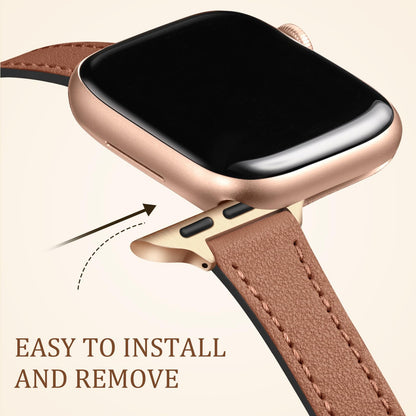 Charlam Slim Leather Band Compatible with Apple Watch Bands for Women 40mm 38mm 41mm 42mm 44mm 45mm 46mm, Top Grain Genuine Leather Strap Thin Wristband for iWatch Series 11 10 SE 9 8 7 6 5 4 3 2 1