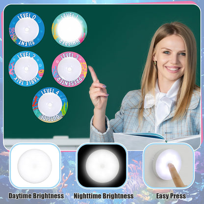5 Pcs School Push Light and Voice Level Poster Voice Level Chart Monitor Rules Sign Under The Sea LED Tap Light Classroom Rules Poster Classroom Management Tools for Teachers（Ocean Animals Style）
