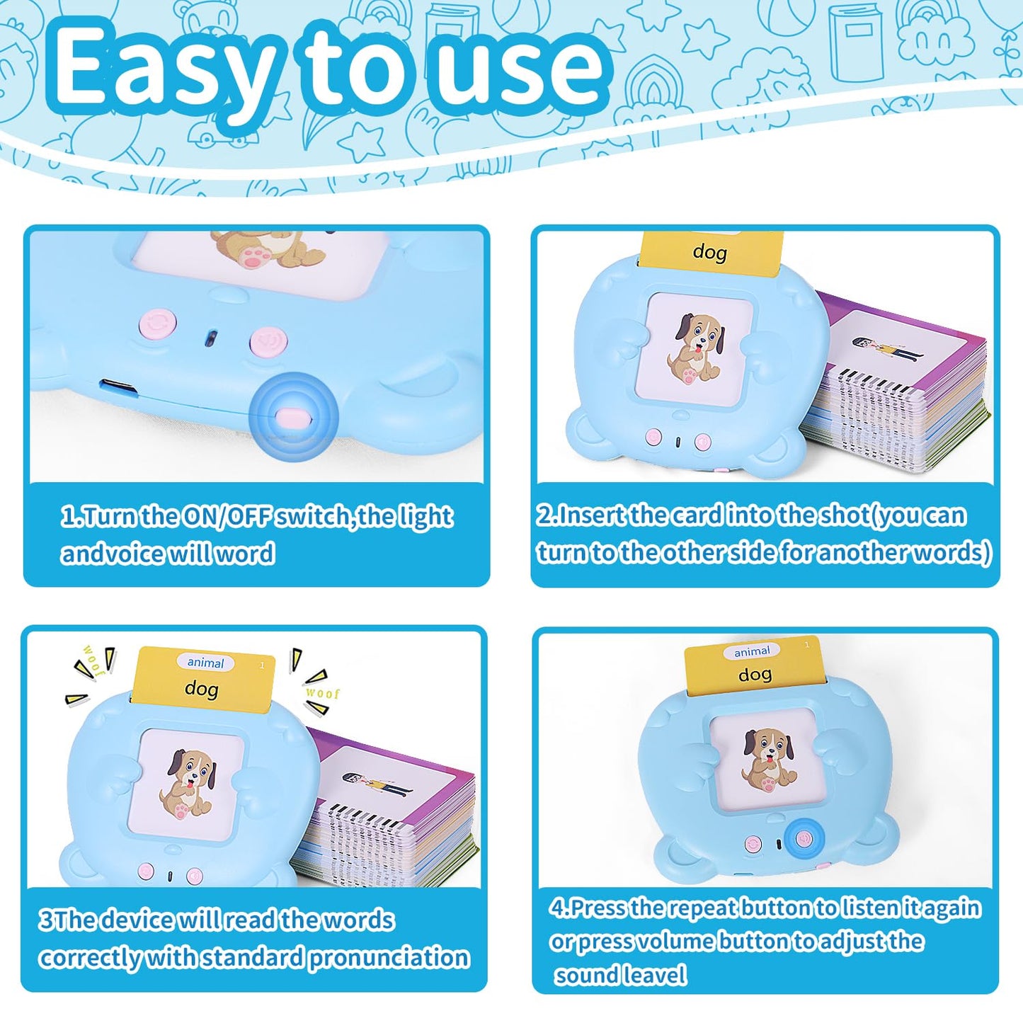 Talking Flash Cards for Toddler 1 2 3 4 5, Learning Toys for Toddlers Pocket Speech, Talking Learning Flash Cards Educational Toys Sensory Toys Gift for Boys and Girls (510 Sight Words-Bear Blue)