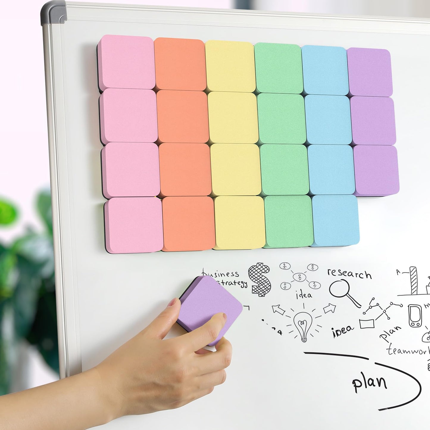 MaxGear Whiteboard Erasers Magnetic, 36 Pack Mini Dry Erase Erasers for Chalkboard, Strong Cleaning White Board Erasers Bulk for Office Classroom, Magnetic Backing, 6 Macaron Color, 2 x 2 x 0.6 Inch