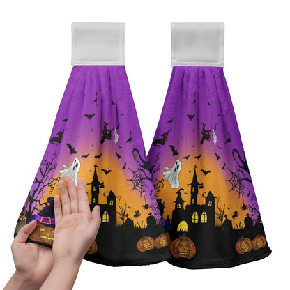 Cneztholim Halloween Pumpkin Hanging Kitchen Towels 2 Pcs Spooky Ghost Bat Hand Tie Towels Scary Night Dish Towel with Hanging Loop Soft Absorbent Washcloth for Bathroom Bathroom Home Decor