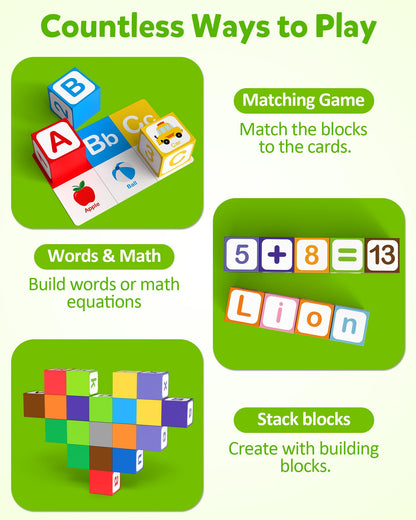 Coogam Magnetic Alphabet Blocks for Learning Numbers, Letters, Shapes, Magnet Construction Game & Toddlers Building Cube, Educational Stem Montessori Sensory Toy Gift for 3 4 5 Year Old