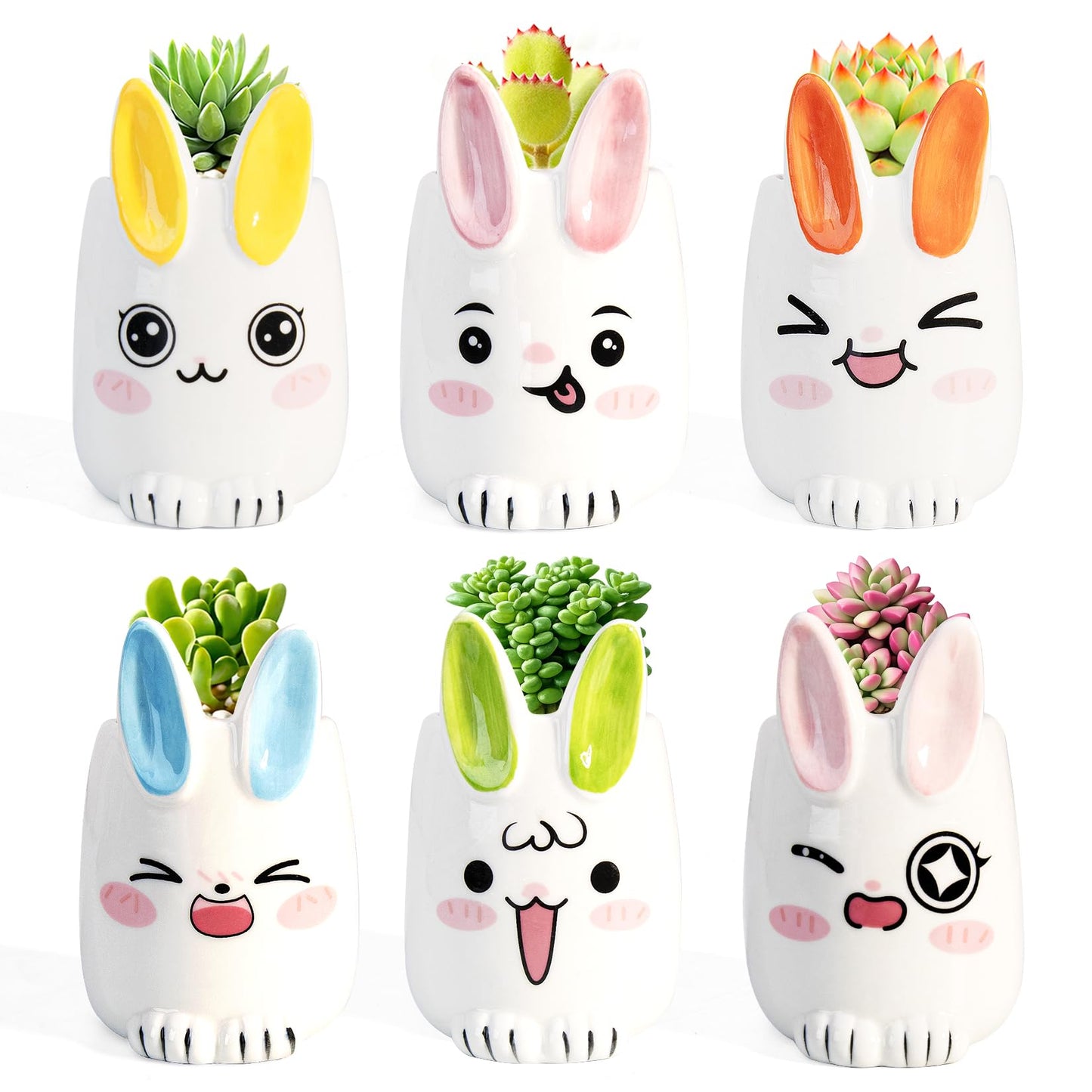 6 Pcs Cartoon Animal Succulent Pots with Drainage - 2.8 Inch Cute Ceramic Mini Planters for Small Plants, Cactus, Air Plants - Decorative Animal Flower Pots for Indoor Desk, Home Decor