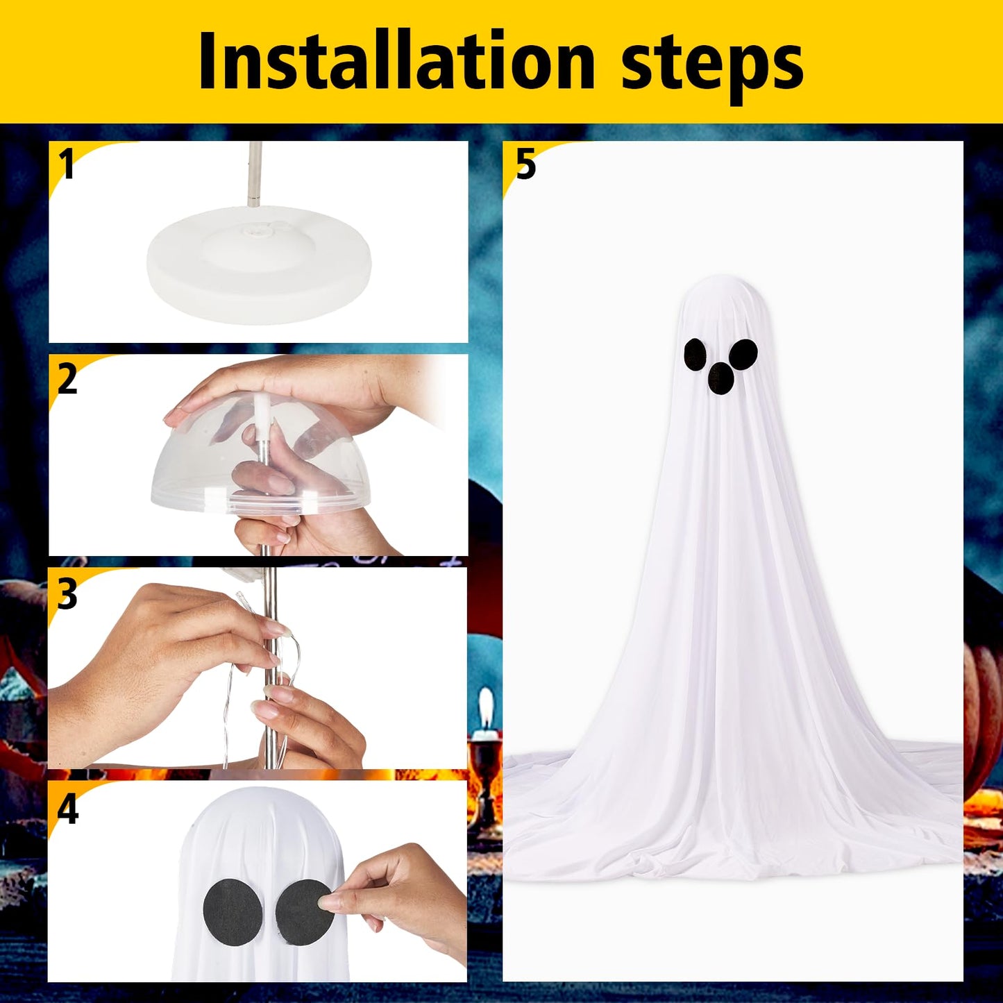 2Packs Halloween Decorations Outdoor,Halloweens Party Decoration Indoor,Spooky Ghost with Remote Control String Lights,Halloween-Ghost Lights for Porches Yards Gardens Lawn (Ghost Pet)