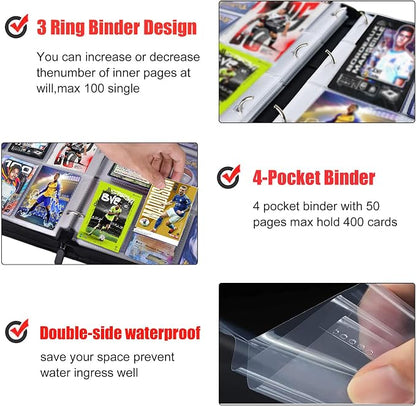 900 Pockets Soccer Card Binder, Portable Waterproof Storage Card Album with Removable Sleeves for Sports Soccer Cards 2025 2026 Collectors
