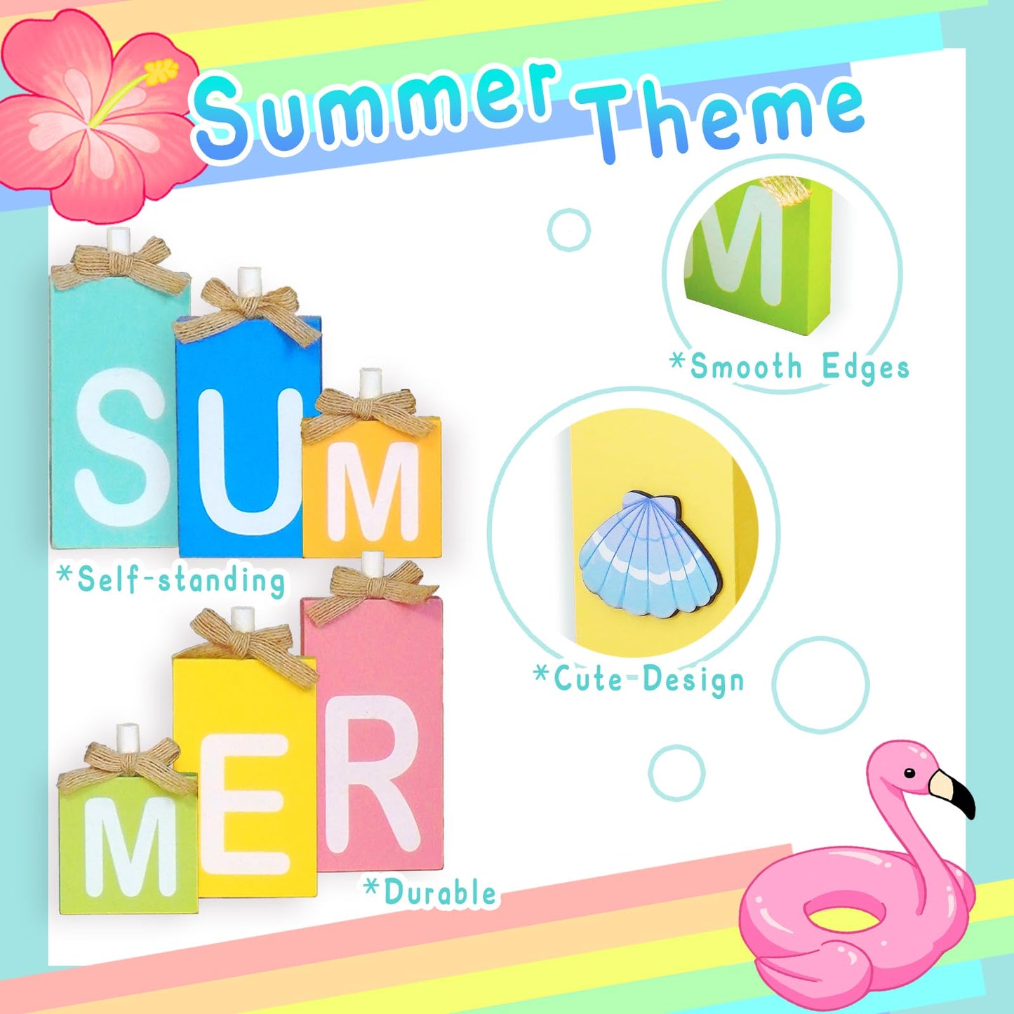 NYUWOAURC Summer Decorations for Home,6 Pcs Wooden Signs Letter Blocks,Rustic Farmhouse Summer Table Decoration Indoor,Double Sides Seasonal Decor Party Centerpiece For Tiered Tray Tabletop Shelf Desk Mantel