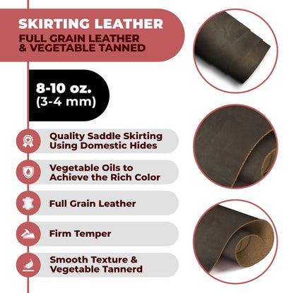 ELW 8-10 oz (3-4 mm) Skirting Veg Tan Leather | Dark Brown 1-2 SQFT| Thick Cowhide Tooling Leather Sheet for Belts, Saddle, Holster, Sheaths, Bulk Real Leather Pieces, Crafts, Remnants, Scraps USA