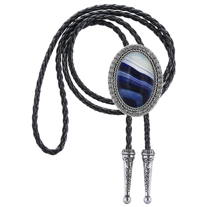 GelConnie Blue Bolo Tie for Men Western Cowboy Tie Necklace Silver Bolo Tie Leather Necktie Halloween Tie Accessories for Women