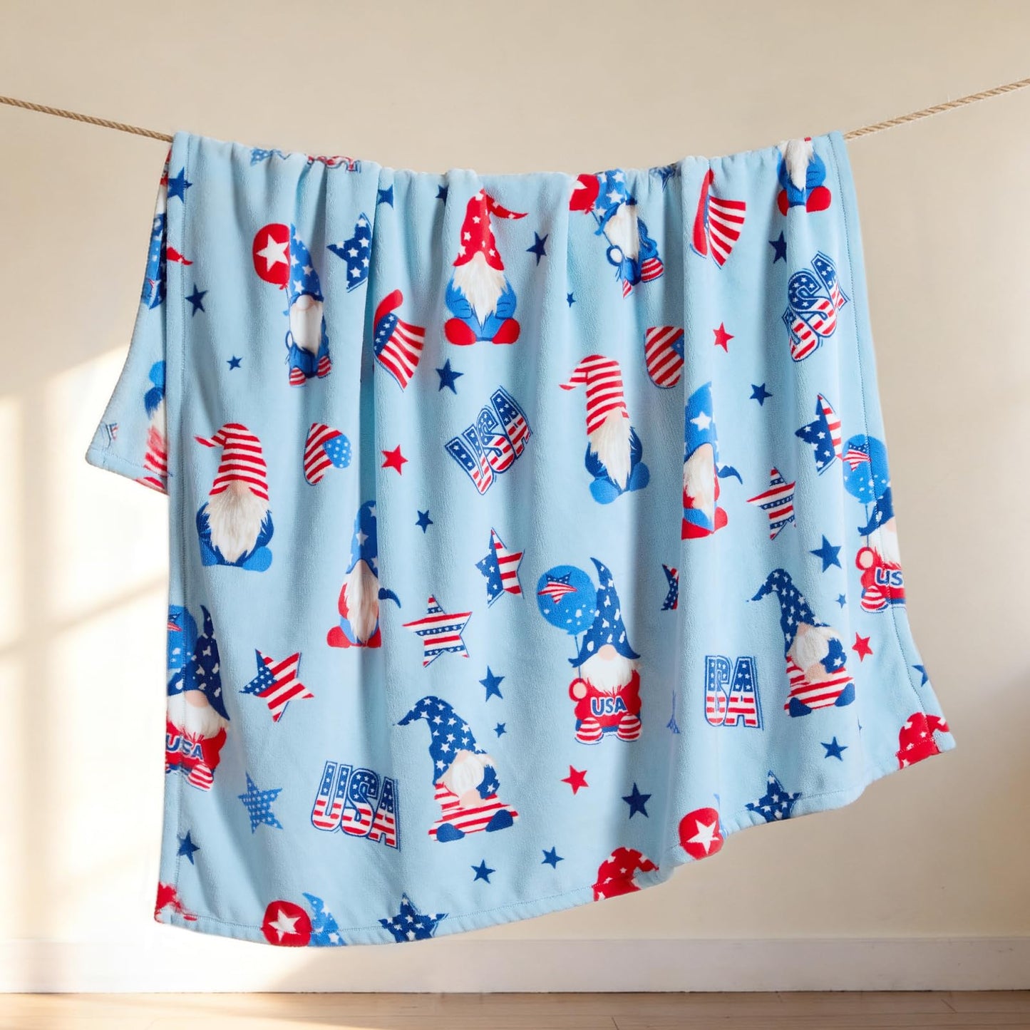 Cozy Bliss Gnome Patriotic Throw Blanket - 4th of July Warm MilkyPlush Throw Blankets,Ultra Soft Cozy Blankets for Couch,Sofa and Bed,Blue,50"x60"