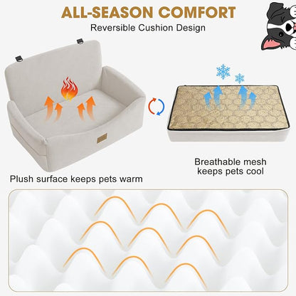 JOEJOY Dog Car Seat for Large Medium Sized Dogs Under 55 lbs, Dog Booster Seat for 2 Small Dogs with Detachable Washable Cover, Memory Foam Pet Car Seat with 2 Safety Belts and Storage Pockets