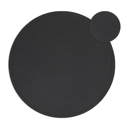Juvale Round Vegan Leather Table Placemats & Coasters - Waterproof & Heat-Resistant Dining Table Decor - Easy Wipe-Clean Kitchen Decor - Durable Everyday Placemats - Black, 13.4", Set of 6