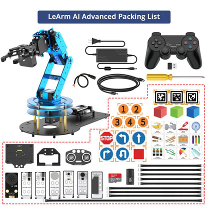 Robotic Arm for Arduino AI Vision & Voice Interaction 6DOF Serial Bus Servo Smart Robot Arm, STEM Project Educational Robot & Engineering Kits, Science/Coding/Programming Set, LeArm AI Advanced Kit