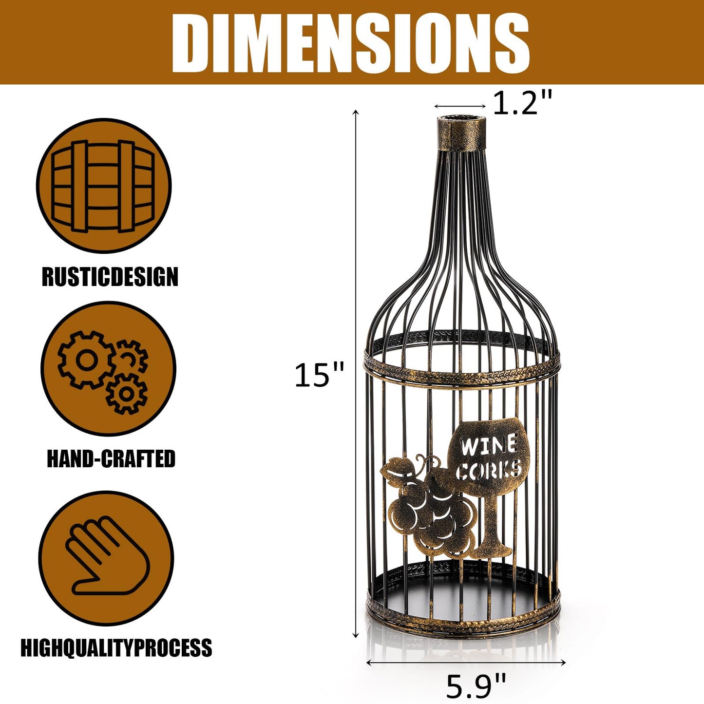 ZOOFOX Metal Wine Cork Holder, Big Metal Vino Cork Container, Decorative Tabletop Cork Storage Gift for Wine Lovers