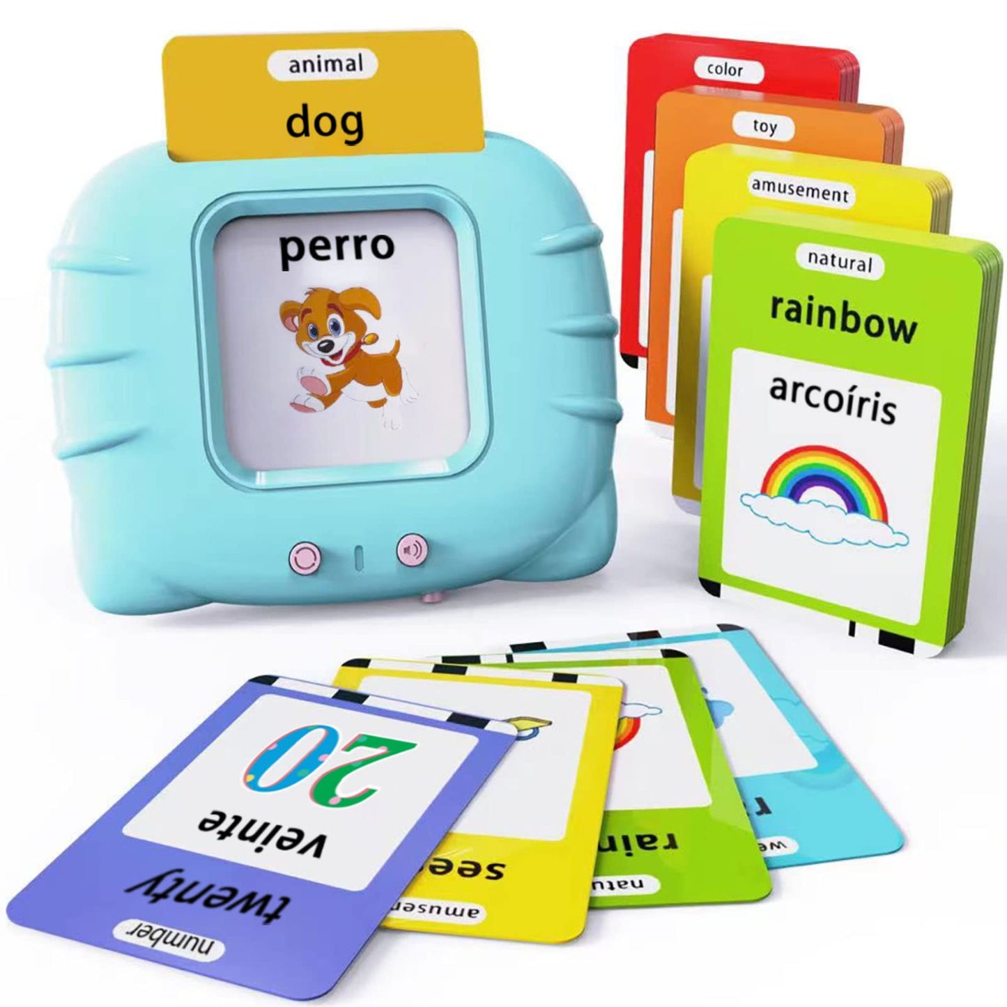 Lapare Spanish and English Bilingual Audible Flash Cards Toy with Music, Learn Spanish and English for Kids, Niñas, Niños, Bebes