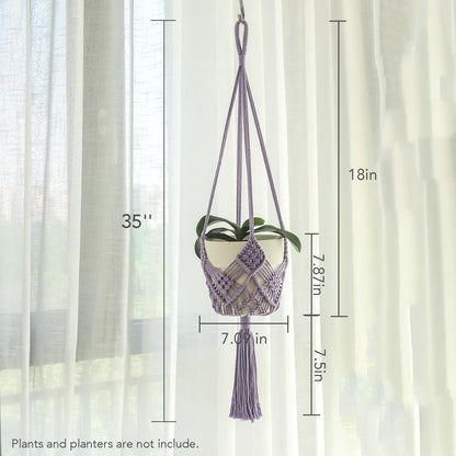 XINBOR Hanging Planter with Patterns,2Packs Macrame Plant Hangers Indoor Macrame for up to 8 inch Pot Crochet Boho Plant Hanger Holder for Indoor Outdoor with 2S Shaped Stainless Steel Hooks (Purple)