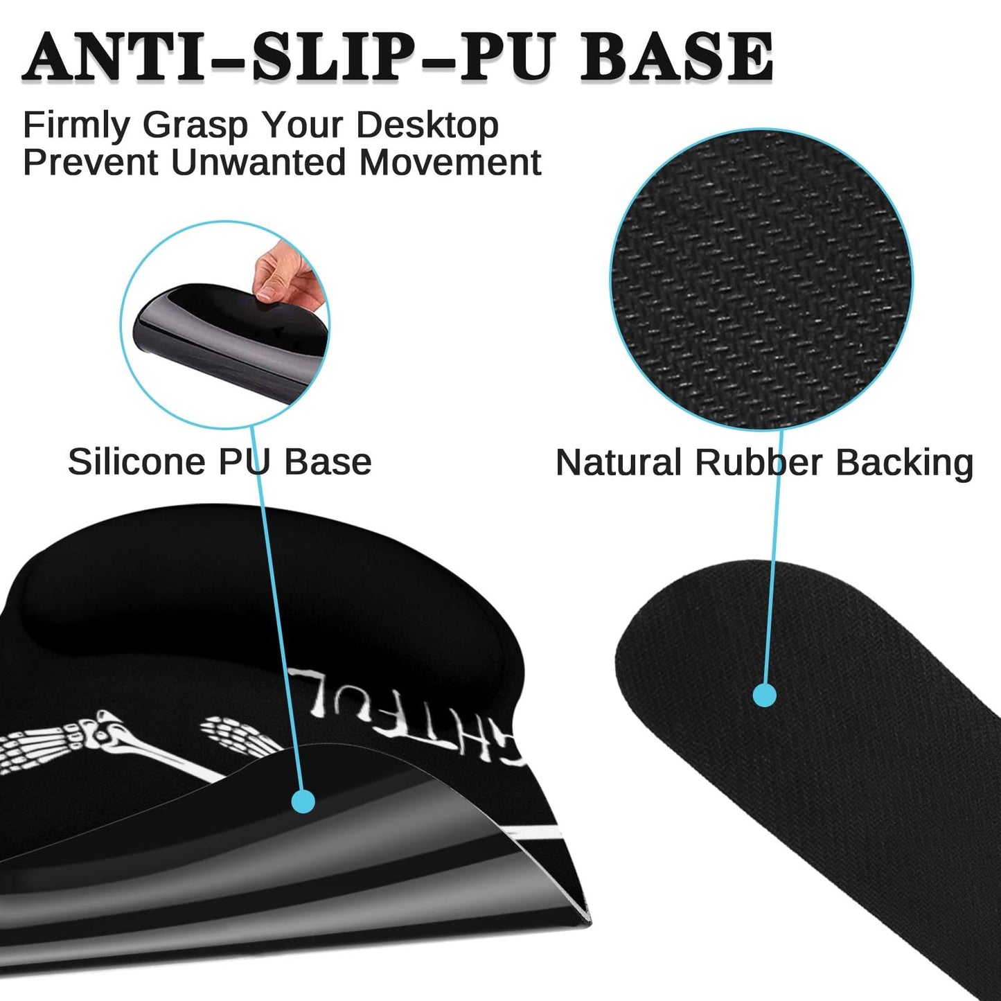 Britimes Black Skull Skeleton Keyboard Mouse Pad Set 4in1 Large Mousepad+Keyboard Wrist Rest+Mouse Wrist Rest+Coaster Set with Ergonomic Design for Home Office Computer 35.4x15.7 inches