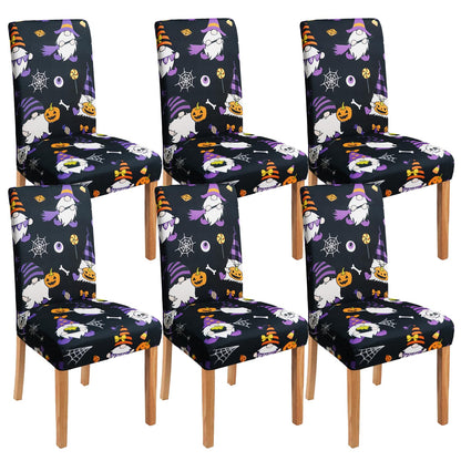 qwpmvhsak Halloween Chair Covers Set of 6, Scary Pumpkin Gnome Dining Chair Protectors, Black Elastic Removable Washable Dining Chair Covers for Halloween Kitchen Restaurant Holiday Decor