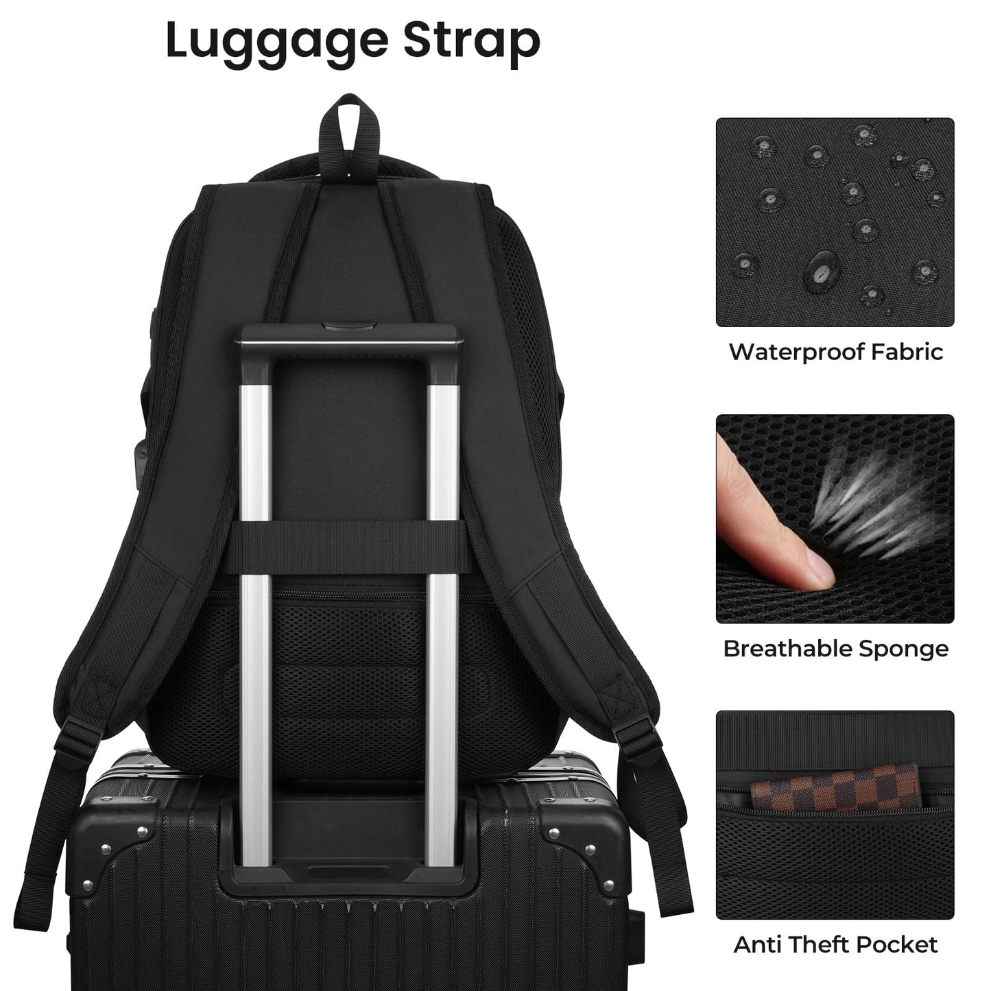 YAMTION Black Backpack for Men and Women, Laptop Backpack, School Backpack for Boys and Girls, Lightweight Bookbag, Work Backpack Fits 15.6 Inch Notebook