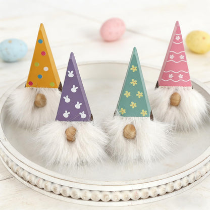 DAZONGE Easter Decorations, Easter Gnome Decor, 4PCS Wooden Spring Gnomes with Faux Fur Beards, Cute Gnome Figurines for Tiered Tray Mantel Shelf Table