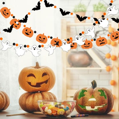 Doumeny 3Pcs Halloween Felt Garland Ghost Bat Felt Bunting Banner Pumpkin Pompom Ball Bunting Flag Black Orange White Ball Garland Halloween Hanging Banner for Party Fireplace Home Wall Decor