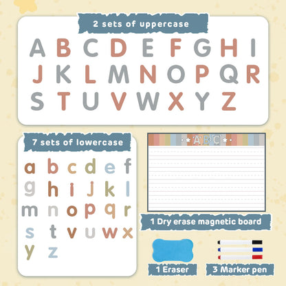 Joyreal Magnetic Alphabet Letters with Magnet Board, Neutral Magnetic Letters for Fridge & Classroom, Foam ABC Magnets for Toddlers Learning, Preschool Educational Toys Gift