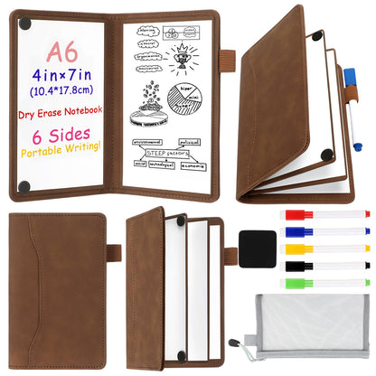 Feifeiya 6 Sides Dry Erase Whiteboard Notebook Portable Notebook White Boards 4"x7"(a6) Mini Folding Whiteboard Anti-ghosting Surface, Travel Dry Erase Mini White Board for Office, School, Study