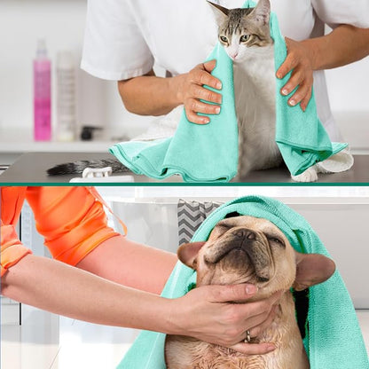 Chumia 4 Pack Dog Towels for Drying Large Microfiber Grooming Tools Absorbent Soft Bath Supplies with Embroidered Paw for Small Medium Pet Products (30 x 50 Inch,Light Green)