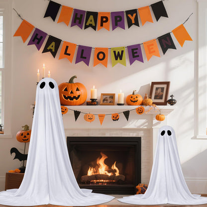 2 Pack Halloween Ghosts Outdoor Spooky Ghost Decorations Outside 36'' & 18'' Tall White Light Timer Function Standing Scary Light Up Ghost Kit for Porch, Courtyard, Party, Haunted Houses (White)