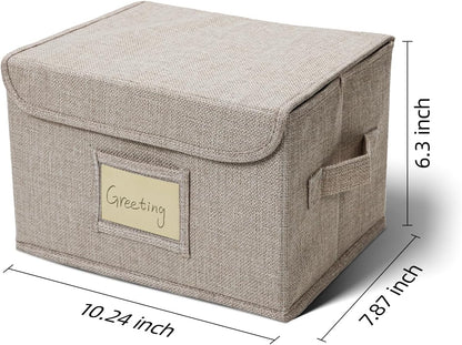 Vienrose Greeting Card Organizer Storage Box with 20 Removable Dividers, 84 Self-stick Labels, Perfect for Photos, Envelopes, Scrapbooking, Paper, Stickers Holder 1 Pack Beige