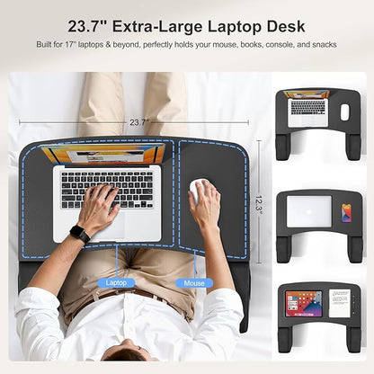 Lap Desk for Adults with Arm Rests,Ergonomic Laptop Pillow Stand for Bed,Couch,Floor,Large Table for Long Hours Work,Eating,Gaming,Reading and Writing,Lap Laptop Desk for College Dorm Room
