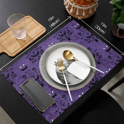 Placemats for Dining Table Set of 6, Halloween Haunted Mansion Design Table Mats Stain Resistant Heat Insulation Non-Slip Washable Table Decoration for Kitchen, Purple Black