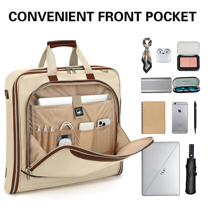 TONRUYN Travel Garment Bag Carry on Suit Bag for Women 51'' Waterproof Garment Bags Dress Bag for Travel Business Hanging Suitcase Luggage with Shoulder Strap Free shoes bag Fit 15.6'' Laptop, Beige