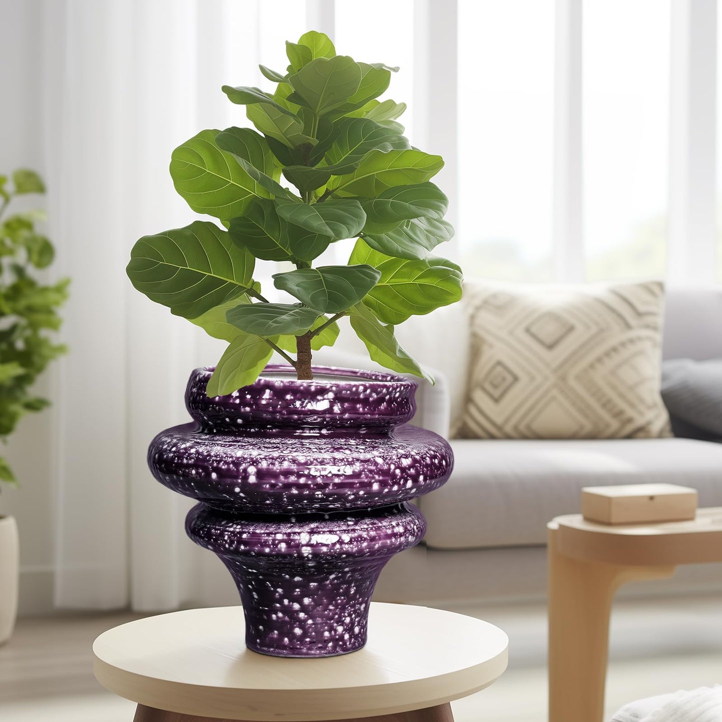 Teagas Ceramic Plant Pots - 11 Inch Ceramic Planters for Indoor Outdoor Plants, Large Unique Flower Pots with Drainage Hole, Decorative Planters, Home Decor, Plants Lover Gifts, Purple