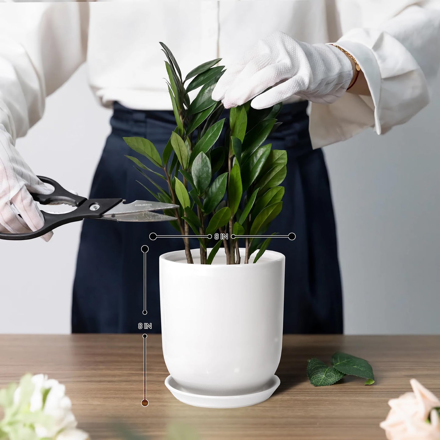 Farsun 8in Plant Pot，Ceramic Plant pots，Ceramic Planter for Indoor Plants Outdoor,Mid-Century Modern Home Decor, Modern Flower Pot, Large Plant Pot with Drainage Hole and Saucer