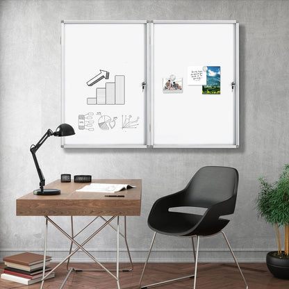 Enclosed Lockable Dry Erase Board 36x24 Inches - Magnetic White Board with Acrylic Door & Keys - Silver Aluminum Frame Notice Board Wall Mount Display Case for School, Office & Community