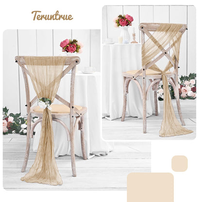 Teruntrue Cheesecloth Chair Sashes Aisle Decorations 20 Packs, Chair Bow Designed Decorative Chair Cover Chair Sashes 70 Inch for Wedding Reception Party Hotel Decoration(Beige)