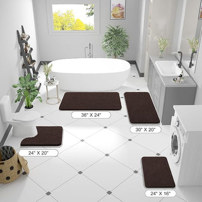 OLANLY Bathroom Runner Rugs 47x17, Extra Soft Absorbent Chenille Bath Rugs, Rubber Backing Quick Dry, Machine Washable Long Bath Mats for Bathroom Floor, Tub and Shower, Home Decor Accessories, Brown