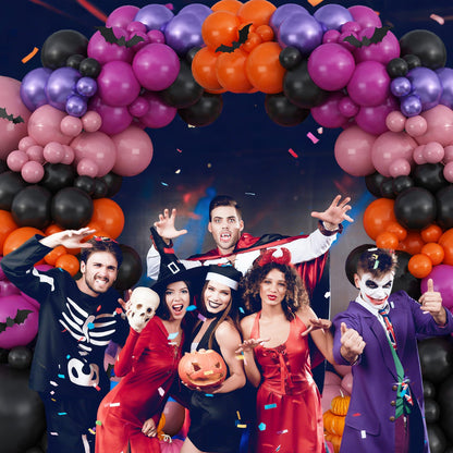 Froova Halloween Balloon Arch Kit, 123 Pcs Black Orange Pink Purple Balloon Garland with 3D Bat Stickers for Kids Halloween Baby Shower Wedding Spooky Birthday Party Decorations