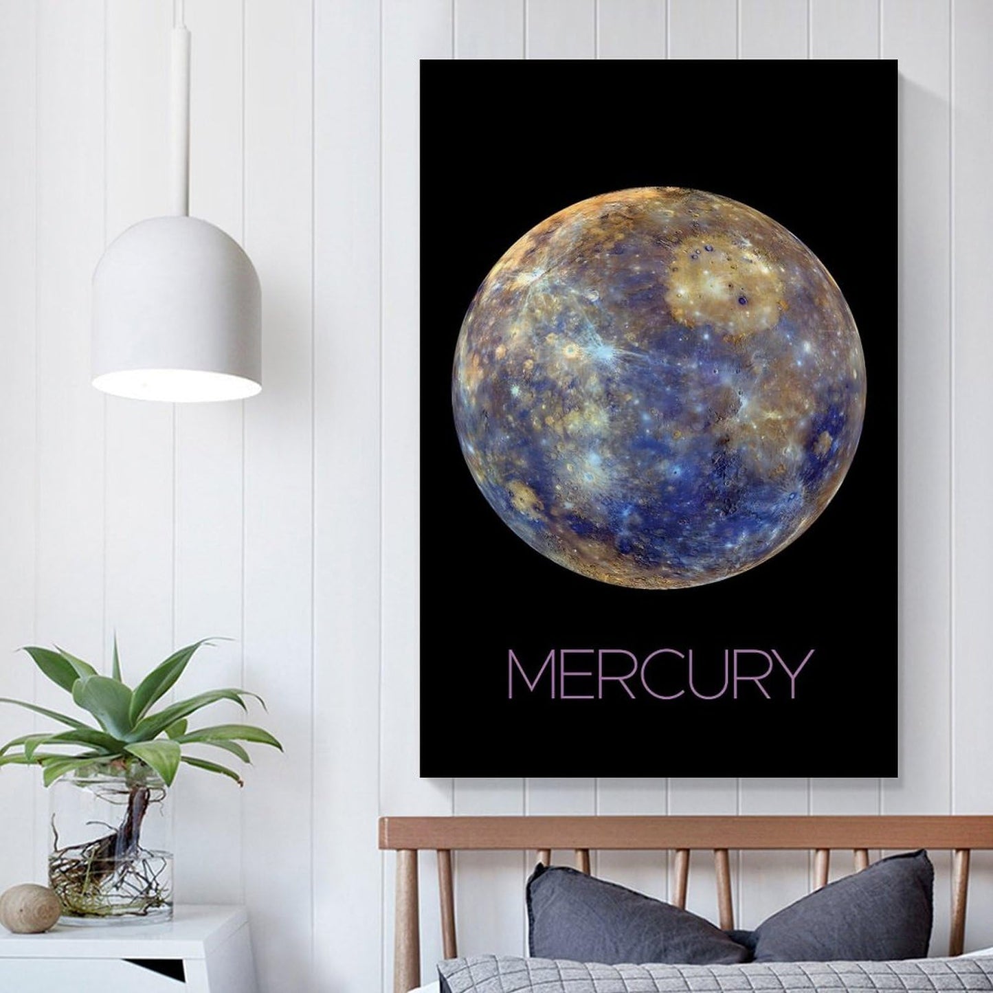 XIAOLOUTINYU Solar System Canvas Wall Art - Mercury Planet Space Poster for Kids Room Bedroom Classroom, STEM Educational Astronomy Decor, Science Gift for Boys Girls Teens, 16x24 Inch Unframed