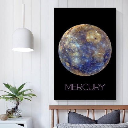 XIAOLOUTINYU Solar System Canvas Wall Art - Mercury Planet Space Poster for Kids Room Bedroom Classroom, STEM Educational Astronomy Decor, Science Gift for Boys Girls Teens, 16x24 Inch Unframed